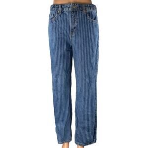 H&M Women's Blue Striped High Rise Medium Wash Wide Leg Baggy Denim Jeans Size 4